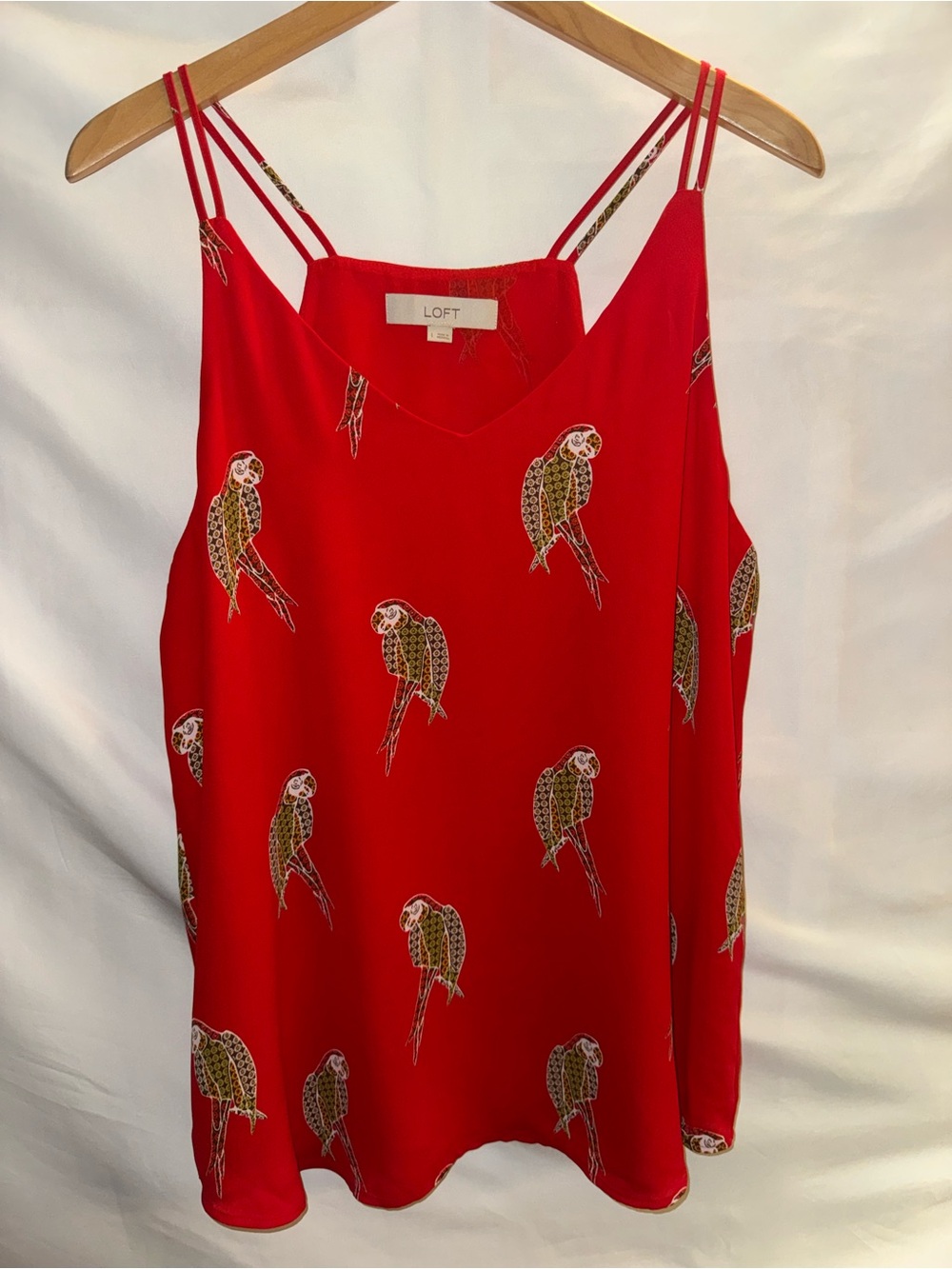 LOFT Red Parrot-Print Double-Strap Camisole SZ L
